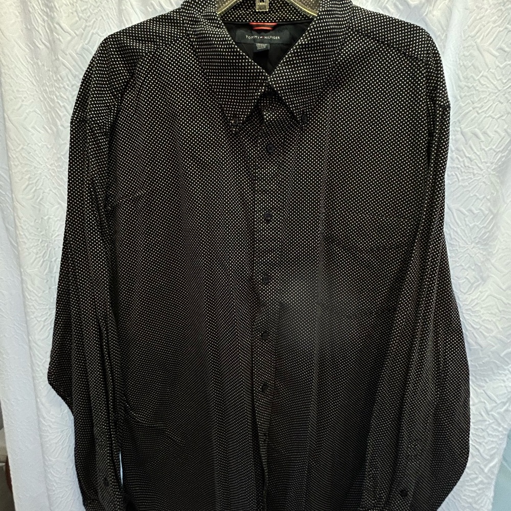 Tommy Hilfiger Men’s black and white Black Button-Up Shirt